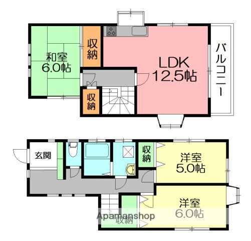 横浜市ブルーライン 湘南台駅 徒歩5分 2階建 築29年(3LDK)の間取り写真