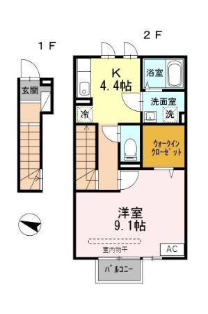 アーク・ヒルズ(1K/2階)の間取り写真