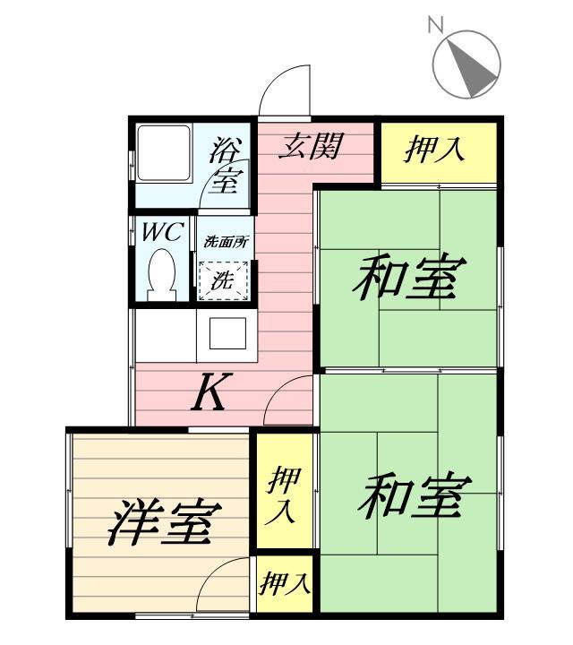 東海道本線 平塚駅 バス乗車時間：10分 下花水バス停で下車 徒歩1分 1階建 築49年(3K)の間取り写真