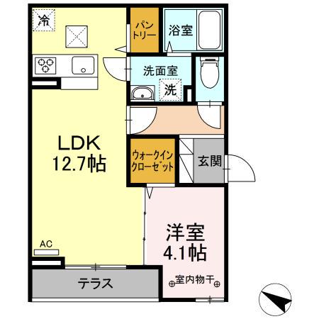 エミグランド愛甲石田(1LDK/1階)の間取り写真