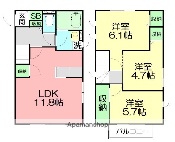 小田急電鉄小田原線 富水駅 徒歩11分 2階建 築8年(3LDK)の間取り写真