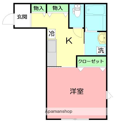 Kクレイン湘南(1K/2階)の間取り写真