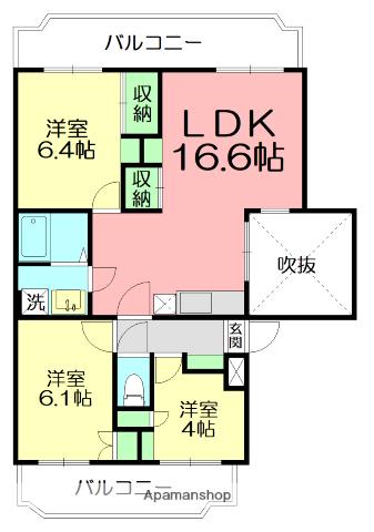 厚木国際飯山レジデンス(ワンルーム/2階)の間取り写真