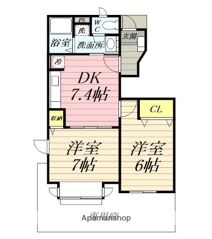 シャトーレ湘南Ⅰ(2DK/1階)の間取り写真