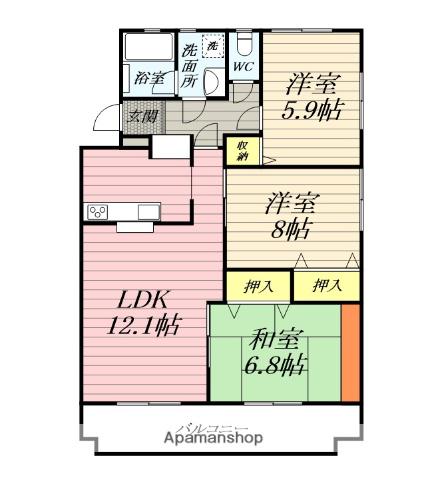 ル・ソレイユ弥勒寺(3LDK/2階)の間取り写真