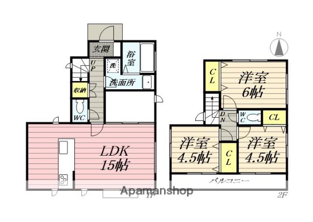 東海道本線 藤沢駅 バス乗車時間：7分 高谷小学校入口バス停で下車 徒歩4分 2階建 築9年(3LDK)の間取り写真