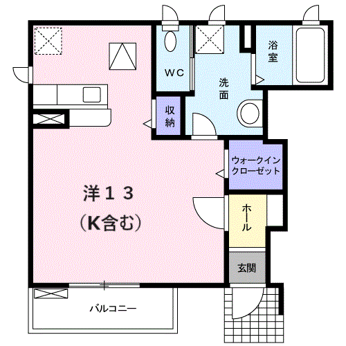スカイローズⅡ(ワンルーム/1階)の間取り写真