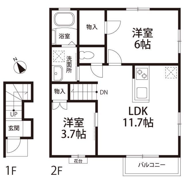 プリムローズB(1LDK/2階)の間取り写真