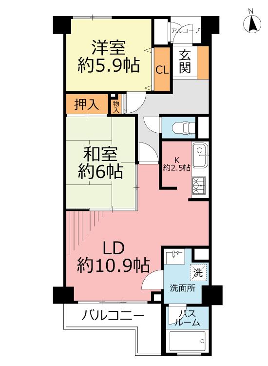 ライオンズマンション鎌倉七里ガ浜海岸(2LDK/3階)の間取り写真