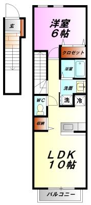 マガジーノ・クラⅡ(1LDK/2階)の間取り写真