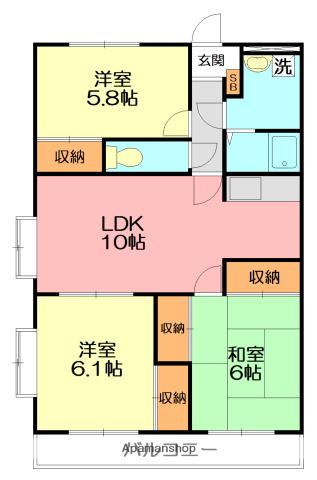グランドール湘南(3LDK/4階)の間取り写真
