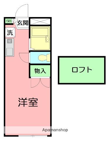 東海道本線 平塚駅 バス乗車時間：10分 中原公園前バス停で下車 徒歩2分 2階建 築30年(ワンルーム/1階)の間取り写真