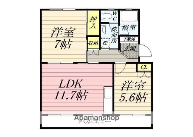 メゾン浜町(2LDK/4階)の間取り写真