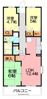 湘南山の手マンション(3LDK/3階)の間取り写真