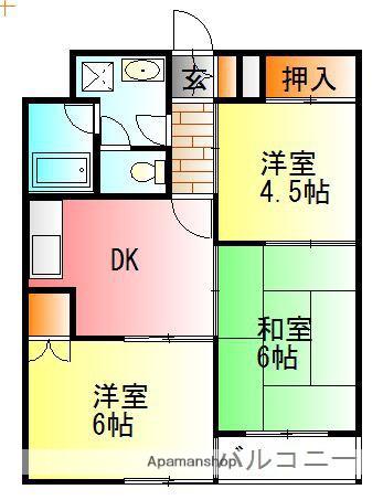 セレーノ東町Ⅱ(3DK/2階)の間取り写真