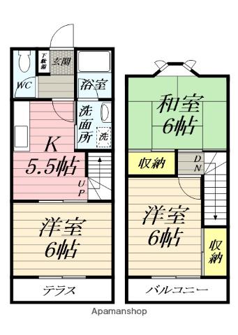 テラスハウス矢部Ａ棟(3DK)の間取り写真
