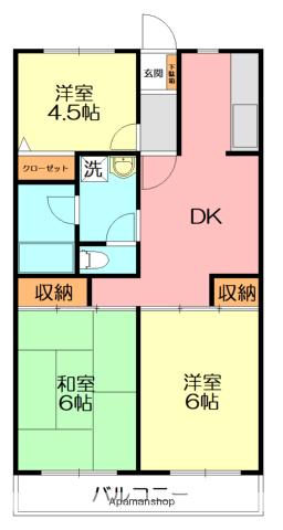 パ-クサイドマンション(3DK/2階)の間取り写真