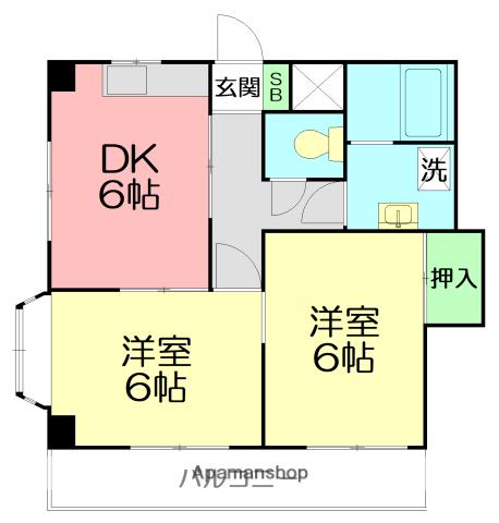 冨貴堂ビル(2DK/3階)の間取り写真