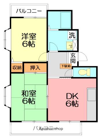 ヒルトップ湘南 B棟(2DK/1階)の間取り写真