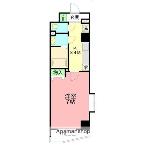 パーシモン湘南(1K/4階)の間取り写真