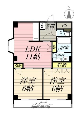 フォンテーヌ(2LDK/3階)の間取り写真