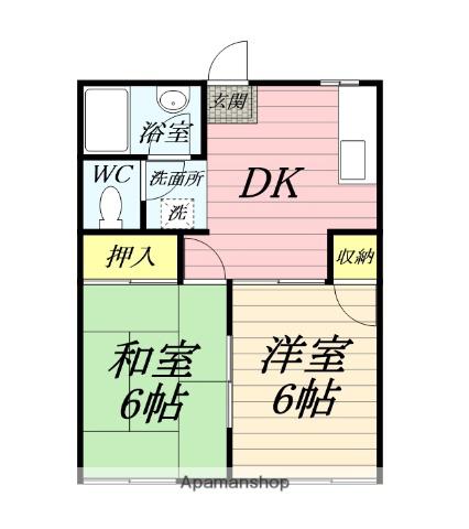 カーササザンヒル(2DK/2階)の間取り写真
