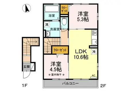 サニーサイド Ⅱ(2LDK/2階)の間取り写真
