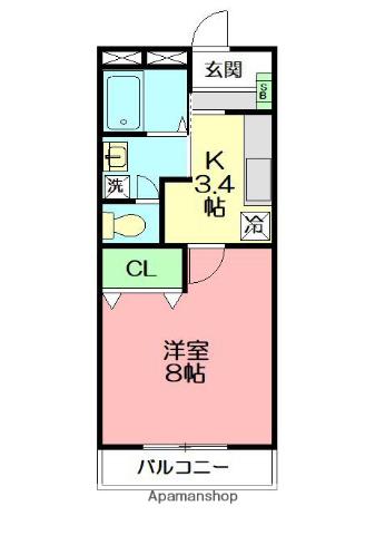 ジュネス宮坂Ⅱ(1K/2階)の間取り写真