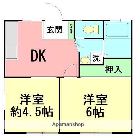 ハイツ湘南台(2DK/1階)の間取り写真