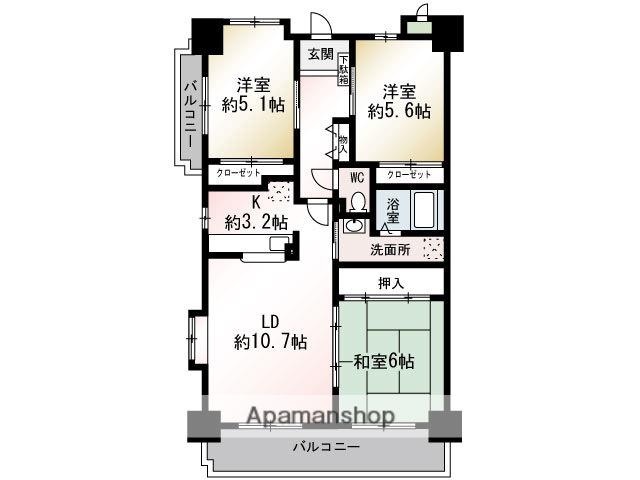 オーバーヒルズ弐番館(3LDK/3階)の間取り写真