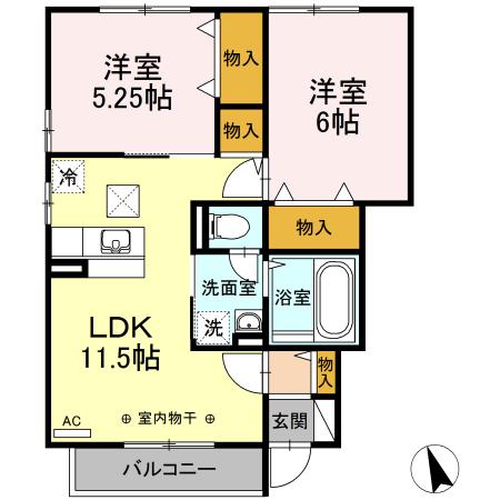 オークリーフ(2LDK/1階)の間取り写真