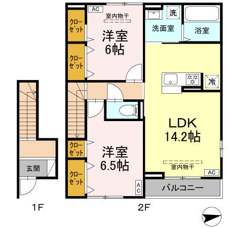 オリエンタルドエル I(2LDK/2階)の間取り写真