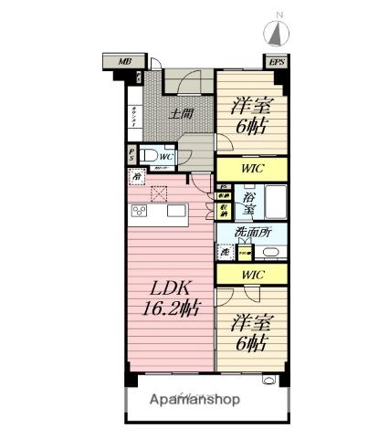 グランパレス茅ヶ崎東海岸(2LDK/1階)の間取り写真