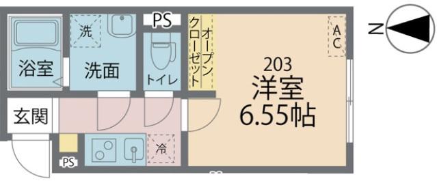 カインドネス厚木旭町Ⅱ(1K/2階)の間取り写真