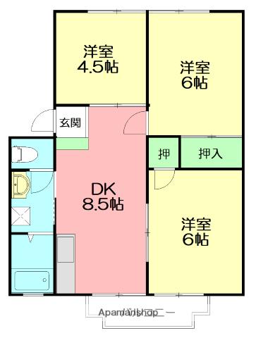 グリーンフィールドA(3DK/2階)の間取り写真