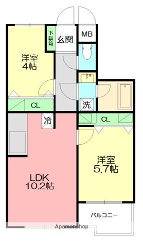ピア湘南夕陽ヶ丘(2LDK/3階)の間取り写真