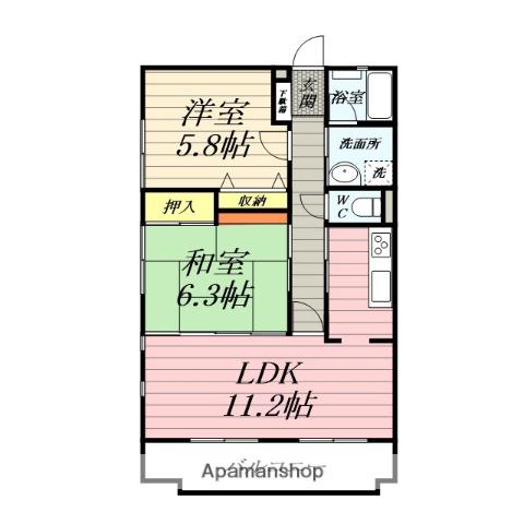 ラ・メール弥勒寺(2LDK/2階)の間取り写真