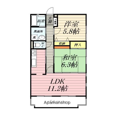 ラ・メール弥勒寺(2LDK/3階)の間取り写真