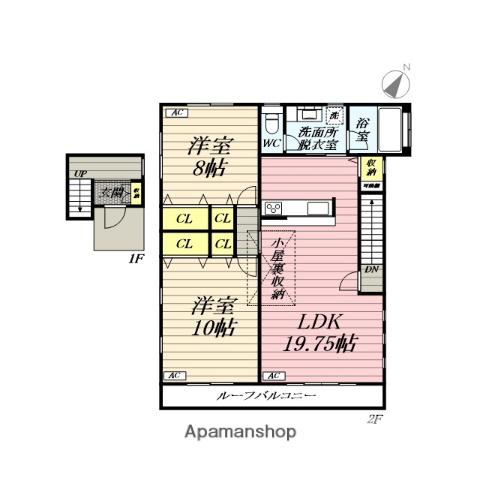 中央林間貸戸建(2LDK/2階)の間取り写真