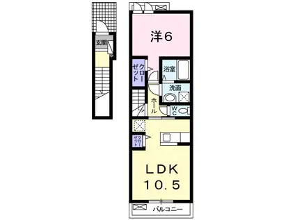 シャンブル湘南2(1LDK/2階)の間取り写真