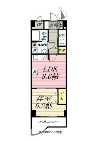 ランドパーク陶山(1LDK/4階)の間取り写真