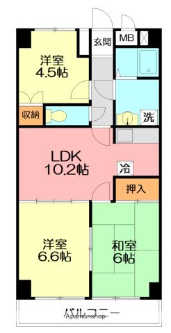 ヴェルドミール湘南平塚(3LDK/4階)の間取り写真