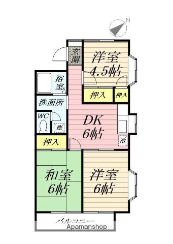 サン&グリーンA棟(3DK/1階)の間取り写真