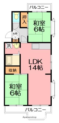 キングレジデンス浜竹(2LDK/2階)の間取り写真