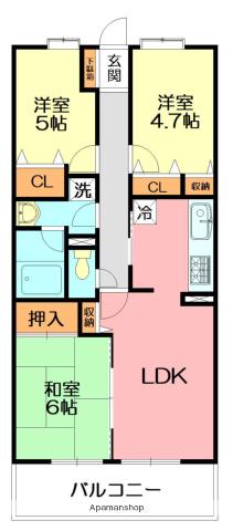 湘南山の手マンション(3LDK/3階)の間取り写真