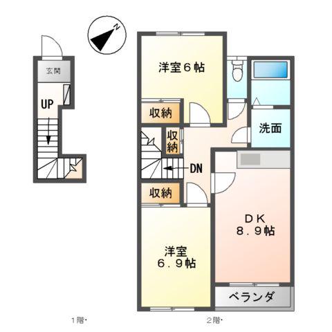 サウス SPRING湘南(2DK/2階)の間取り写真
