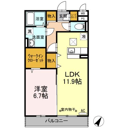 BLESS湘南藤沢(1LDK/2階)の間取り写真