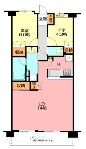 東急ドエルアルス湘南台(2LDK/5階)の間取り写真