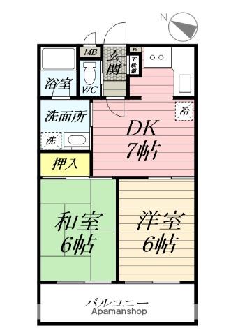 グローリア初穂大和(2DK/3階)の間取り写真