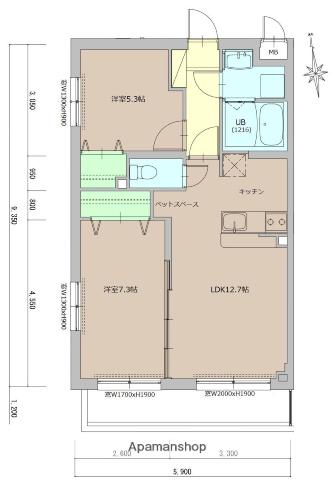 グランフェリス湘南(2LDK/2階)の間取り写真